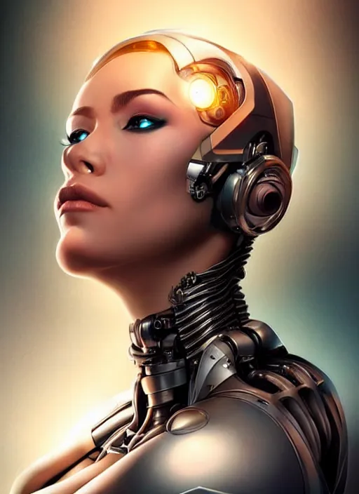 Image similar to portrait of a cyborg woman who turns her head to the (((((right))))) (((((left))))) up!!! (((((down)))))by Artgerm,eyes closed , biomechanical, hyper detailled, trending on artstation