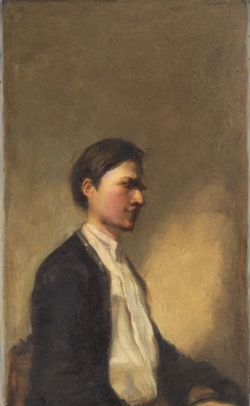 Image similar to portrait of a young confident person, looking down