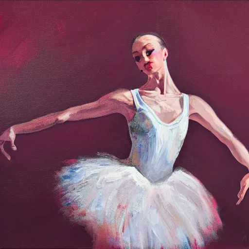 Image similar to portrait of a ballerina, impasto paint, 8 k, cinematic light, shadows, reflection highlights in the paint, in the style of christian beijer,