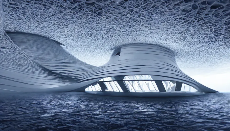 Image similar to Big budget movie, a futuristic building under the ocean