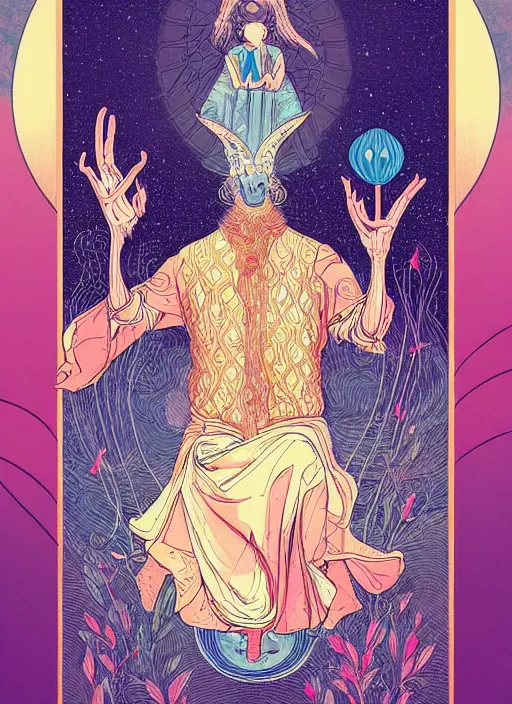 Image similar to beautiful tarot illustration of the hierophant, in the style of james jean and victo ngai, mystical colors, trending on artstation