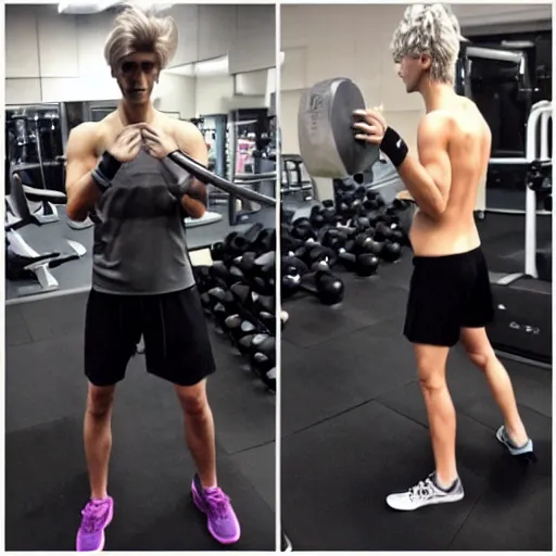 Prompt: XQC as gigachad at the gym