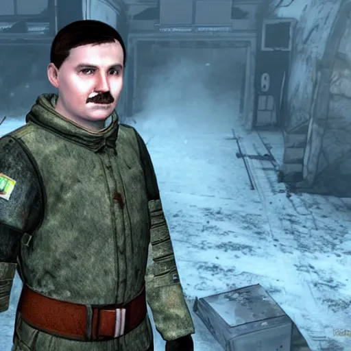 Image similar to young Lech Wałęsa as a game character in metro 2033