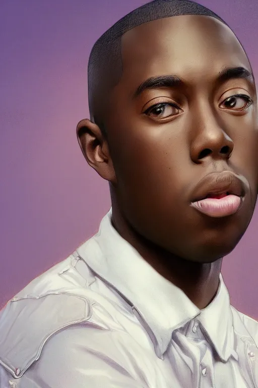 Prompt: ultra realistic tyler the creator, background is white and blank, elegant, highly detailed, digital painting, concept art, smooth, sharp focus, illustration, art by greg rutkowski and alphonse mucha