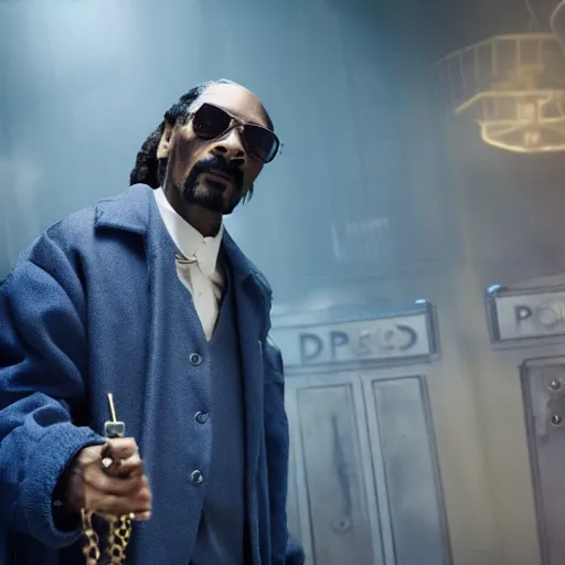 Prompt: snoop dogg as a rough dirty old man with a scruffy beard in a dark blue trenchcoat as the new doctor who, cinematic, volumetric lighting, f 8 aperture, cinematic eastman 5 3 8 4 film, photorealistic