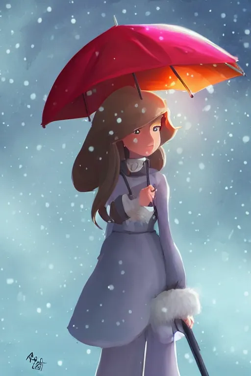 Image similar to a fox princess holding an umbrella, snow, backlighting, trending on artstation, digital art, furry art, studio ghibli