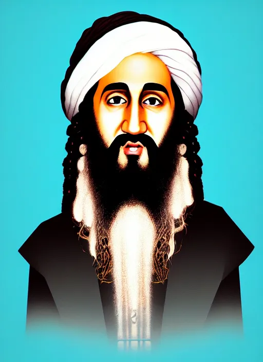 Image similar to bin laden ☦. pop art, no duplicate image, glowing lights, highly detailed, digital painting, artstation, concept art, smooth, sharp focus, illustration, art by richard hamilton and mimmo rottela