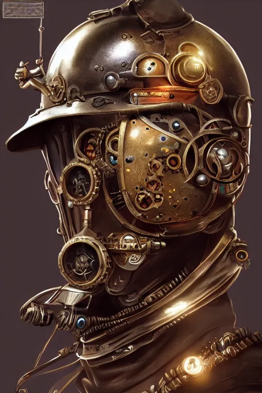 Image similar to steampunk helmet fantasy art mask robot ninja stylized digital illustration sharp focus, elegant intricate digital painting artstation concept art global illumination ray tracing advanced technology chaykin howard and campionpascale and cooke darwyn and davis jack