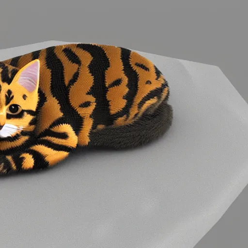 Prompt: a 3D model render of a tortoiseshell cat napping