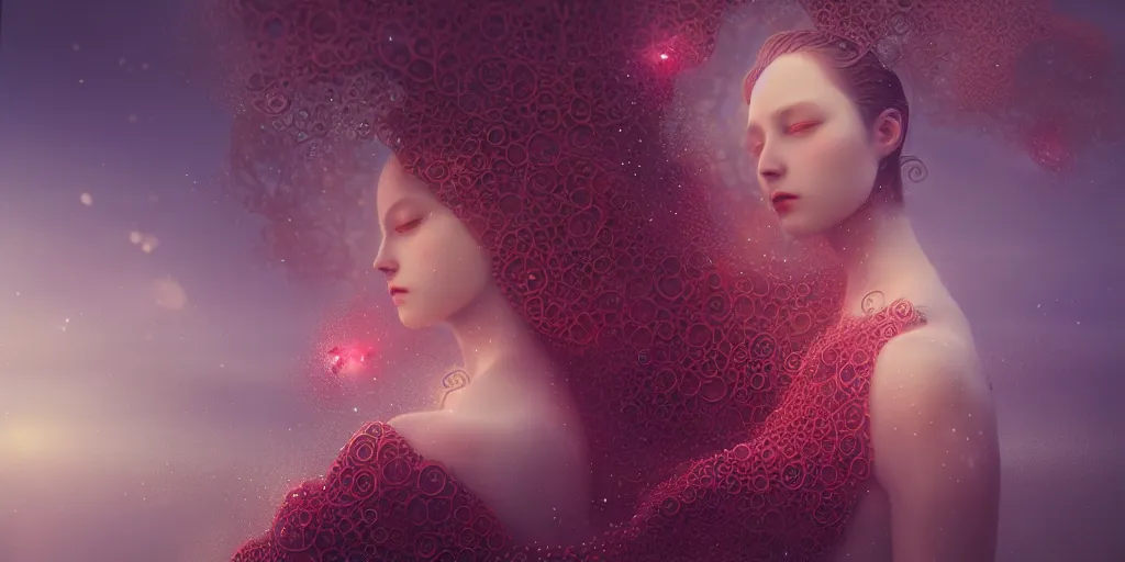 Prompt: ocean intricate fire pearls and ornate ruby, magical atmosphere, concept art, art nouveau, Reylia Slaby, Peter Gric, trending on artstation, volumetric lighting, CGsociety