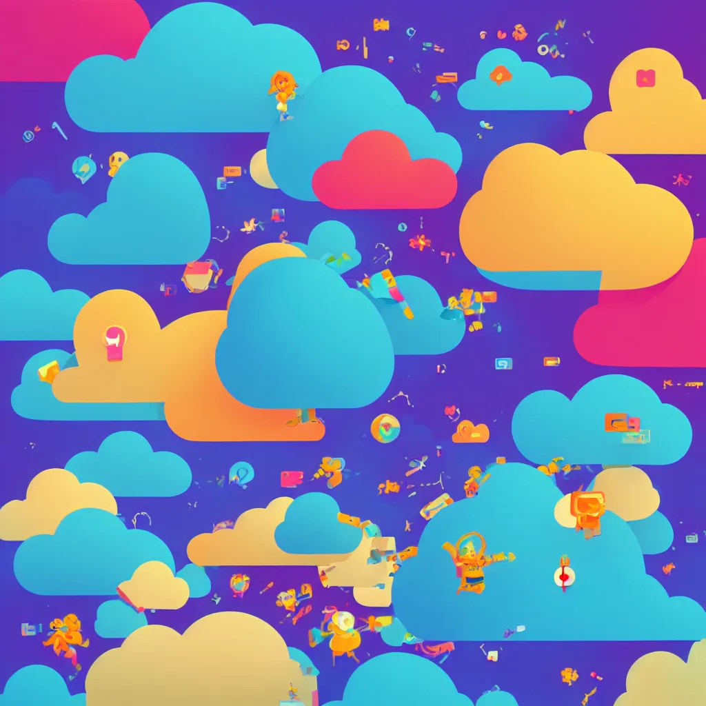 Image similar to a simple micro-service deployed to a public cloud, security, attack vector, trending on Artstation, painting by Jules Julien, Leslie David and Lisa Frank, muted colors with minimalism