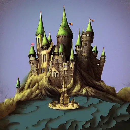 Image similar to “fantasy castle, melted in the style of salvador dali”