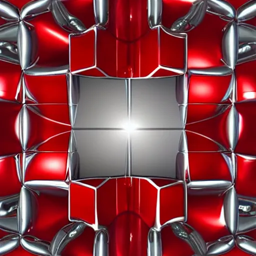 Prompt: chrome spheres on a red cube, fibonacci