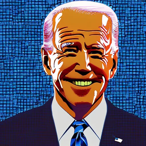 Prompt: portrait mosaic of joe biden with robot ears and eyes, 4k, intricate details, digital, sun in the background