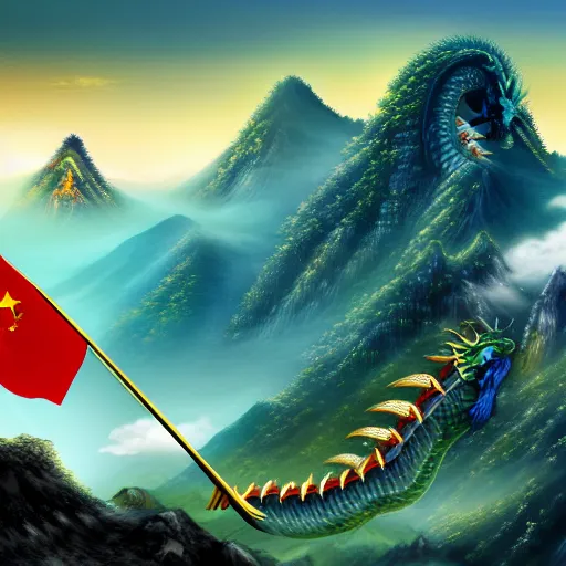 Image similar to Chinese president, bananas weapon, battle the dragon, mountains background, fantasy art, 4k