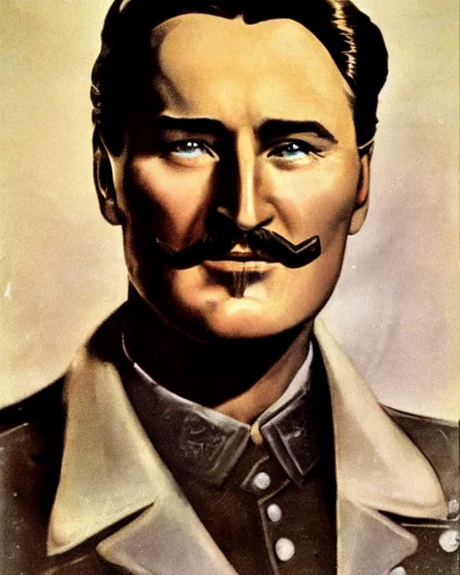 Image similar to Errol Flynn as a scientist. 1980s dystopian Soviet Russia, propaganda screens. Unreal engine, fantasy art by Thomas Cowperthwait Eakins. Faithfully depicted facial expression, perfect anatomy global illumination, radiant light, detailed and intricate environment