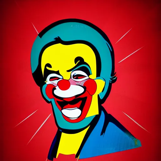 Prompt: communist clown, soviet propaganda, vivid colors, poster art style, detailed image, red, yellow, cyan, detailed lines, portrait