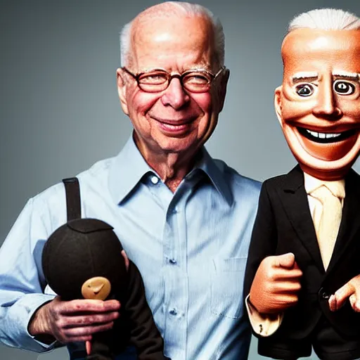 Image similar to UHD candid color photo of 'Klaus Schwab wearing Nazi uniform' holding a 'ventriloquist dummy of Joe Biden', accurate faces, UHD, photorealistic, correct face, photo by Annie Leibowitz