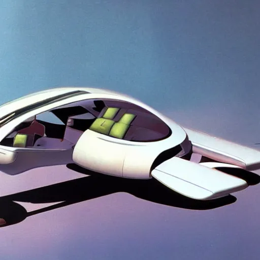 Prompt: a flying car, designed by syd mead