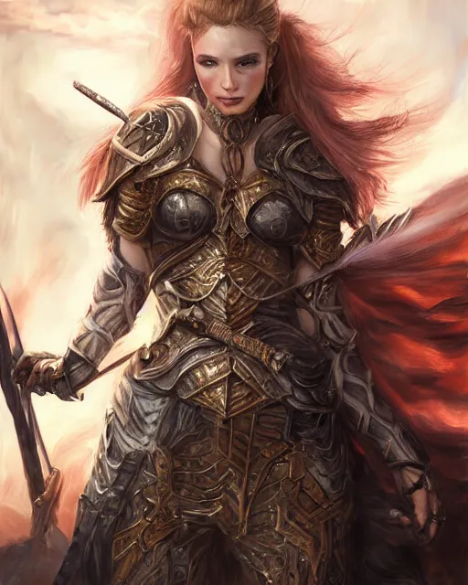 Image similar to a beautiful female warrior, 8 k, hyperrealistic, dragon slayer, hyperdetailed, fantasy portrait by laura sava