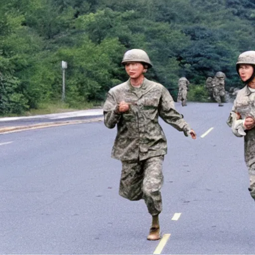 Image similar to forrest gump running through korean demilitarised zone