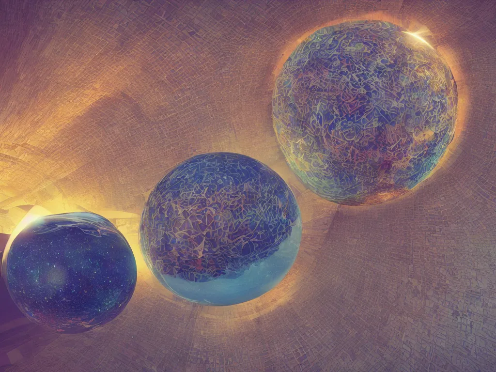 Image similar to 3 d render, sunlight study, the universe is a spheroid region 7 0 5 meters in diameter, art nouveau, by juan bautista de espinosa and ( ( ( ( ( lisa frank ) ) ) ) ), 8 k, sharp focus, octane render