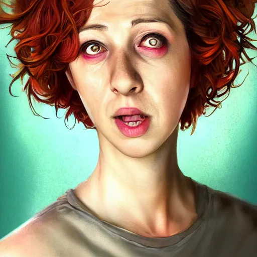 Image similar to portrait of kristen schaal as delirium of the endless, the sandman, made by caravaggio stanley artgerm lau wlop rossdraws artstation cgsociety concept art cgsociety octane render