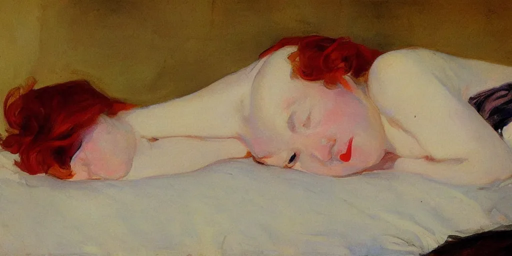 Prompt: sleeping redhead painted by sorolla