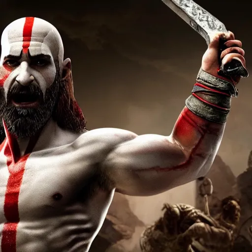 Image similar to Shia LaBeouf as Kratos in God of War, 4k