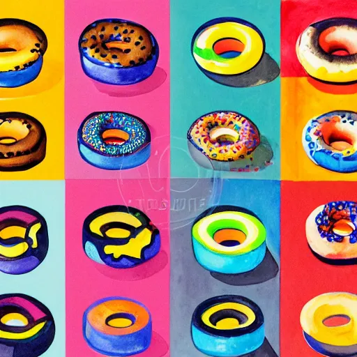 Prompt: retro, hd illustration of krispy kreme doughnuts, inspired by watercolor masterpieces, matisse, malevich, david hockney, keith haring, colorful, happy, trending on artstation, 4 k