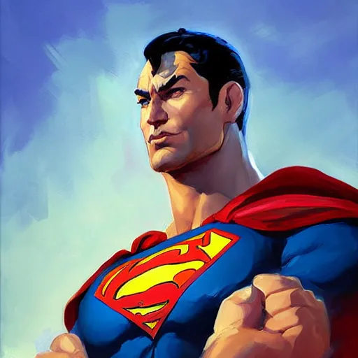 Prompt: greg manchess portrait painting of armoed superman as overwatch character, medium shot, asymmetrical, profile picture, organic painting, sunny day, matte painting, bold shapes, hard edges, street art, trending on artstation, by huang guangjian and gil elvgren and sachin teng