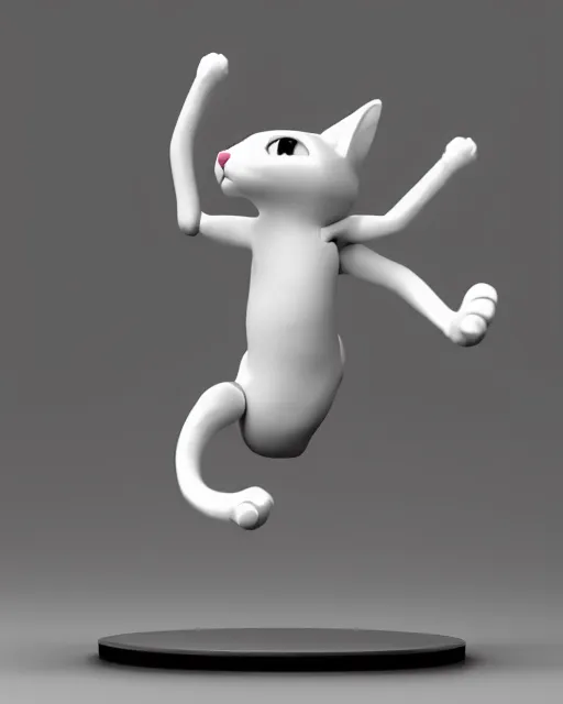 Prompt: full body 3d render of a cat leaping mid air as a stylized action figure, studio lighting, white background, blender, trending on artstation, 8k, highly detailed