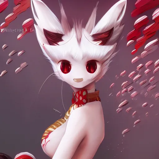 Image similar to kitsune woman nekomimi fancy haircut, full body, intrincate, red and white, gliter, depth of field, 8k, hyper detailed,realistic, trending on artstation