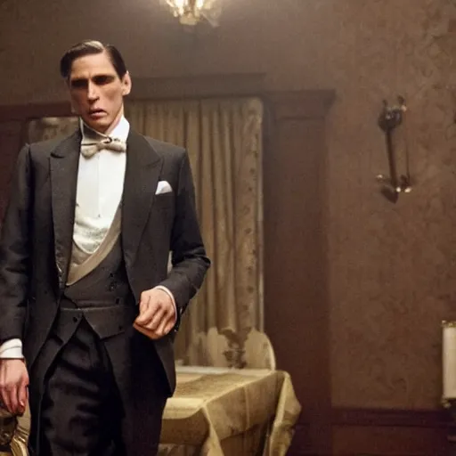 Image similar to Live Action Still of Jerma in The Godfather, real life, hyperrealistic, ultra realistic, realistic, highly detailed, epic, HD quality, 8k resolution, body and headshot, film still