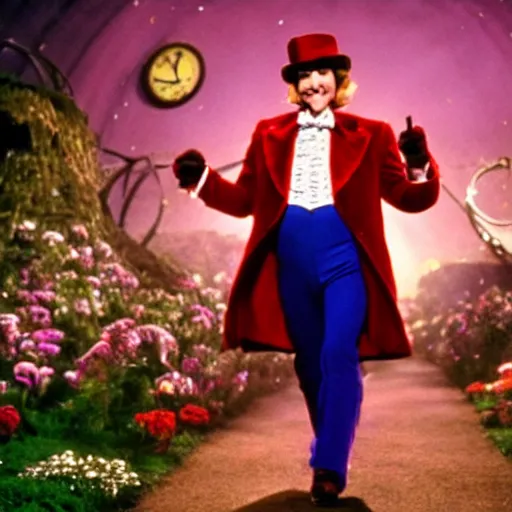 Image similar to stunning awe inspiring robin williams as willy wonka, movie still 8 k hdr atmospheric lighting