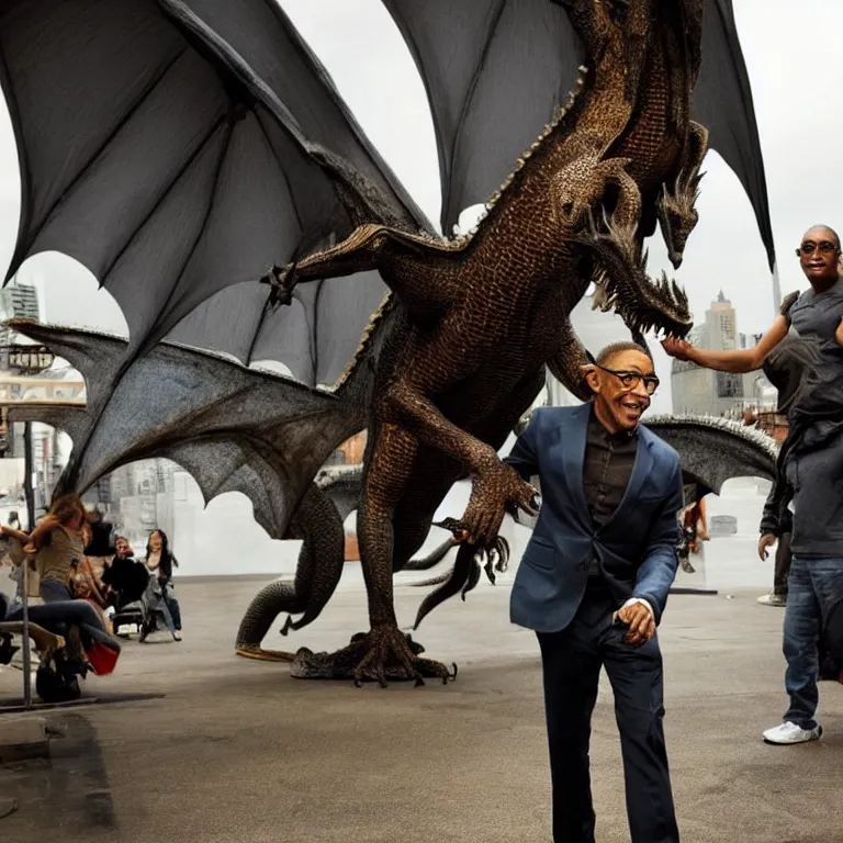 Prompt: giancarlo esposito riding a dragon