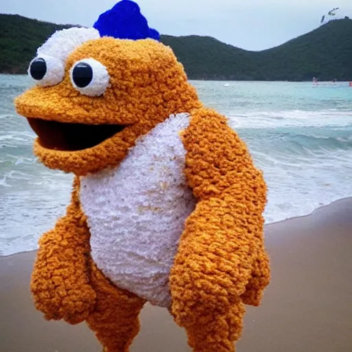 Image similar to a super adorable honeycomb monster crazy craving at the beach