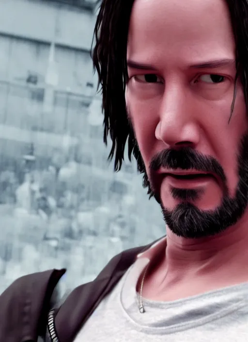 Image similar to Keanu Reeves cast as Eminem, still from 8 Mile, Bus Scene, hyperrealistic, 8k, Octane Render,