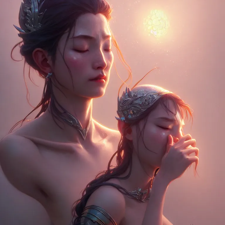 Image similar to crying goddess, tall, silver skin, illustration, cinematic lighting, 8 k, d & d, frostbite 3 engine, dof, artstation, tangled, digital art, twilight ray, art by tsuyoshi nagano, greg rutkowski, artgerm, alphonse mucha