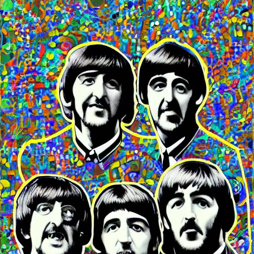 Prompt: The beatles, honeycomb art, digital art