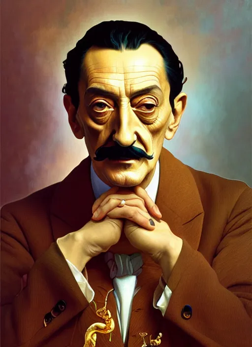 Image similar to portrait of salvador dali using the golden ratio, highly detailed, digital painting, artstation, sharp focus, illustration, art by tan zi and ayanamikodon and alphonse mucha and wlop