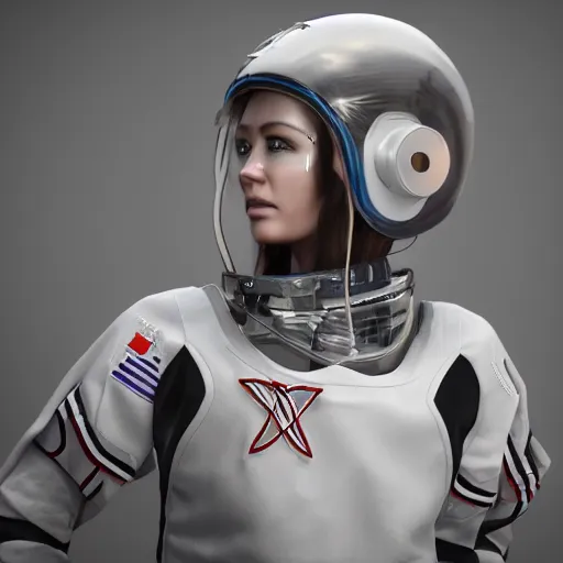 Prompt: cyberpunk supermodel female ice hockey player from 2100 wearing concept space helmet, digital art, octane render, cgsociety
