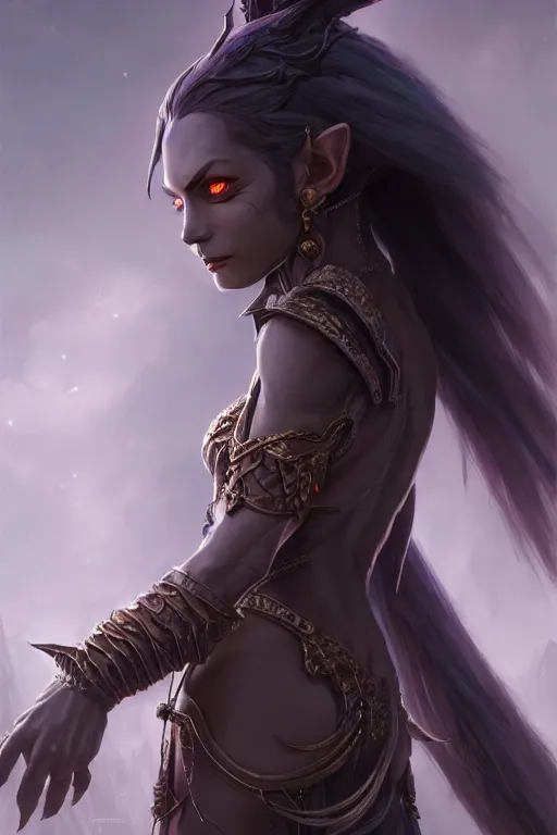 Image similar to dark elf princess, highly detailed, d & d, fantasy, highly detailed, digital painting, trending on artstation, concept art, sharp focus, illustration, global illumination, shaded, art by artgerm and greg rutkowski and fuji choko and viktoria gavrilenko and hoang lap