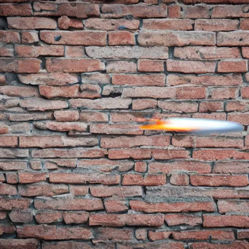 Prompt: a slow motion photograph of a bullet hitting a brickwall, 4k