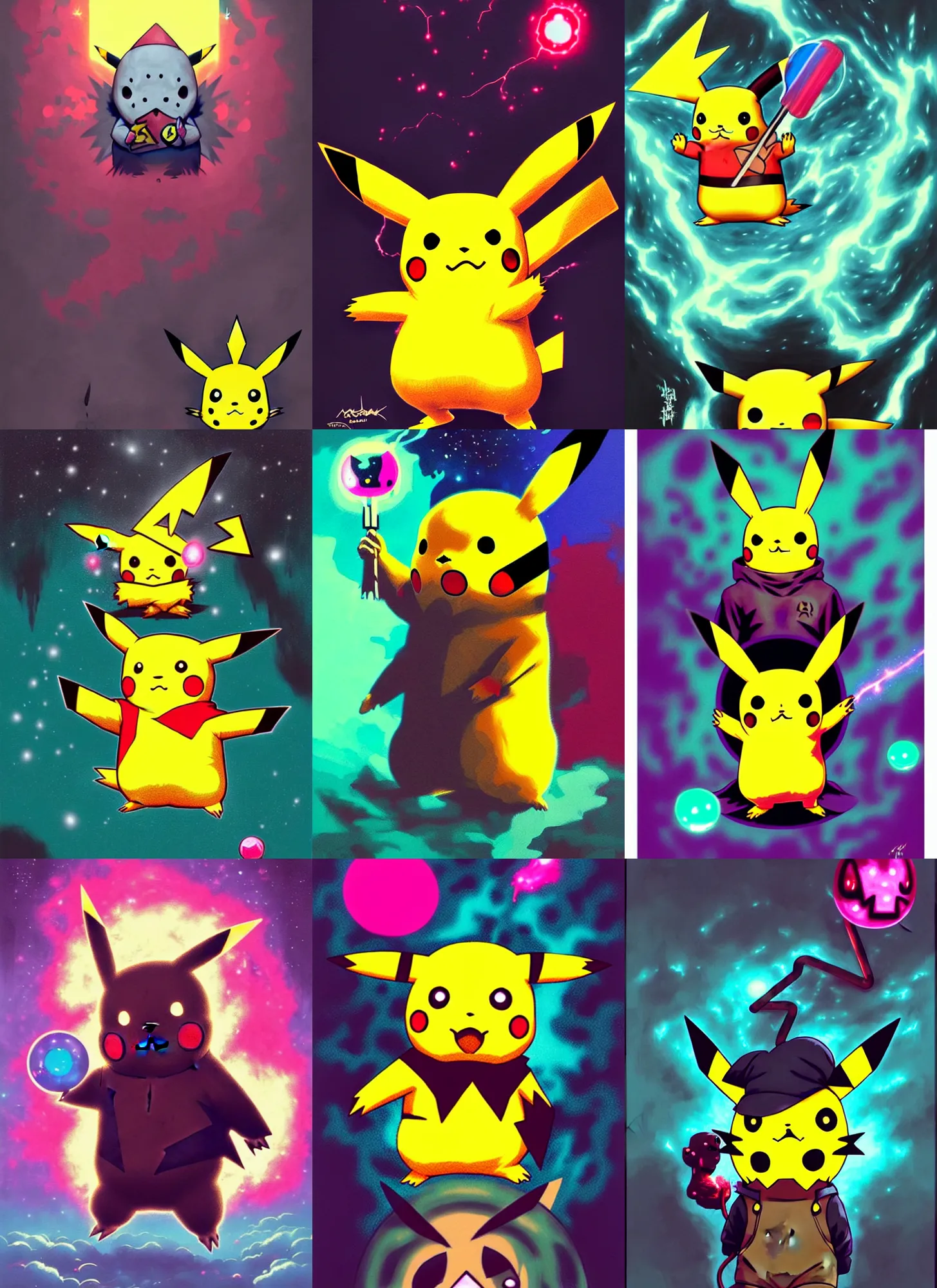 Prompt: pikachu as jason voorhees!! invisibility camouflage. electricity, bubble gum, highly detailed, high contrast, light reflection, trippy, nebula, trending on art station by artgem, by peter mohrbacher, by wlop, by ruan jia