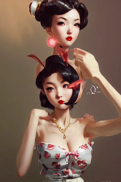 Image similar to a pin up and beautiful fashion charming dreamlke japan girl with lv jewelry, character art, art by artgerm lau and wlop and and ilya kuvshinov and john singer sargent, hyperdetailed, 8 k realistic, symmetrical, frostbite 3 engine, cryengine, dof, trending on artstation, digital art