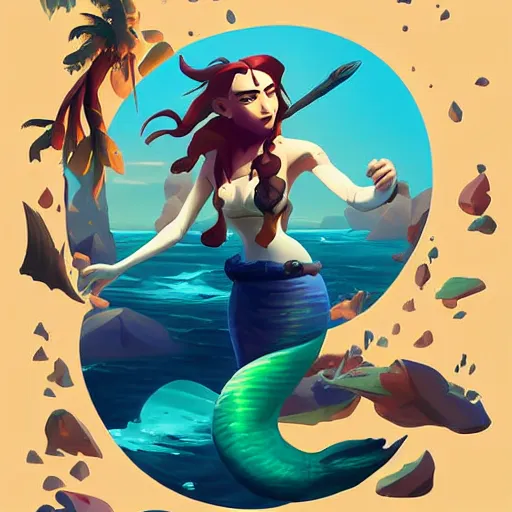 Image similar to painting mermaid treasure on sea of thieves game avatar hero smooth face median photoshop filter cutout vector, behance hd by jesper ejsing, by rhads, makoto shinkai and lois van baarle, ilya kuvshinov, rossdraws global illumination