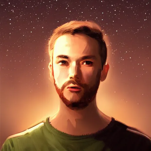 Prompt: man portrait surrounded by fireflies, artstation