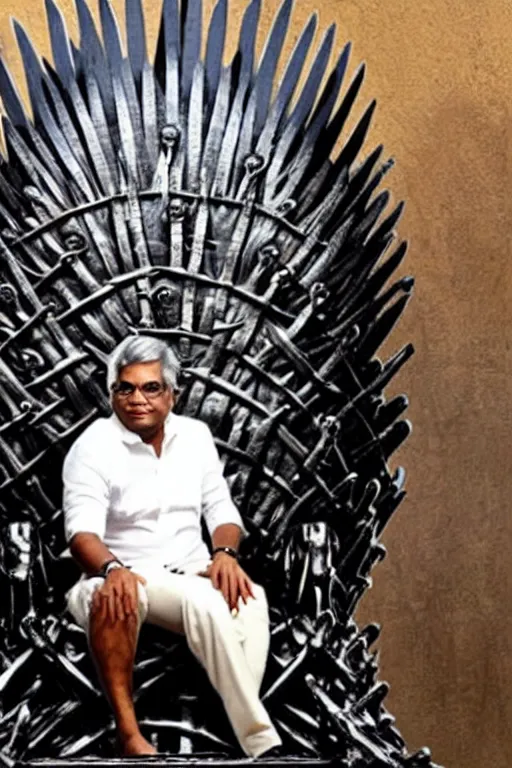 Image similar to Ranil Wickramasinghe sitting on the iron throne