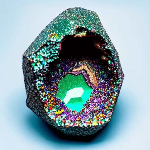 Prompt: colorful shimmering geode with circuits inside